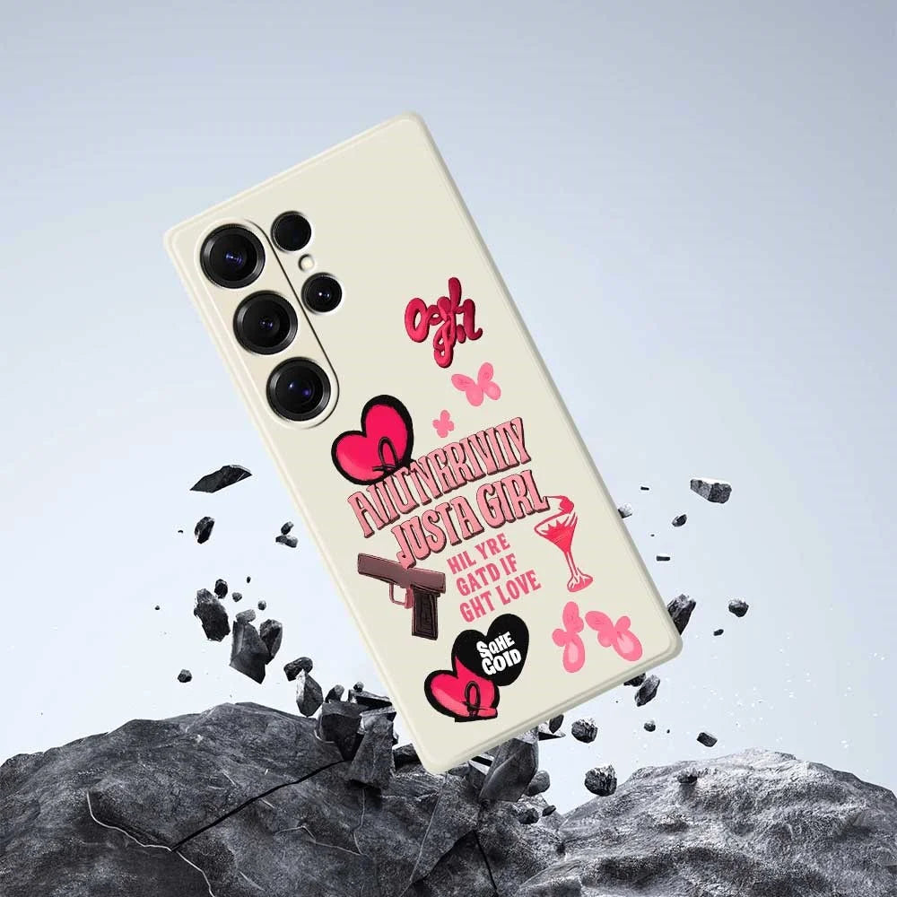 For Samsung Galaxy S25 Ultra Case Pink Elements Pattern Printing Straight Edge TPU Phone Back Cover - Beige - 7
