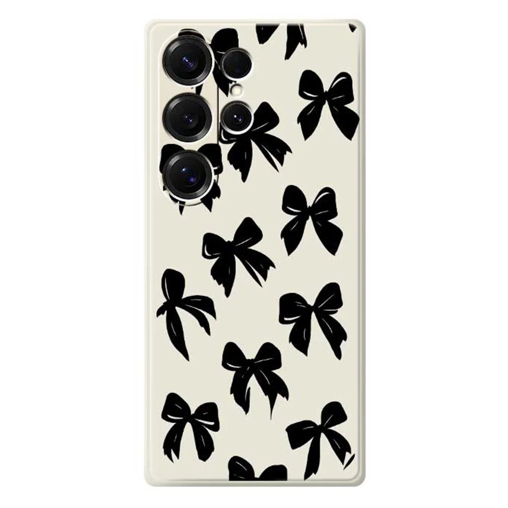 For Samsung Galaxy S25 Ultra Case Black Bow Pattern Printing Straight Edge TPU Phone Back Cover - Beige - 1