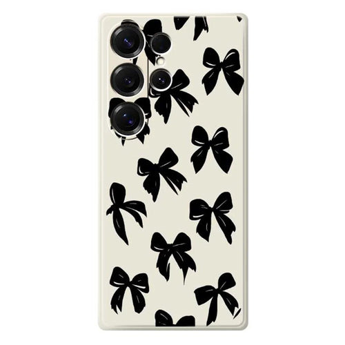 For Samsung Galaxy S25 Ultra Case Black Bow Pattern Printing Straight Edge TPU Phone Back Cover - Beige - 1