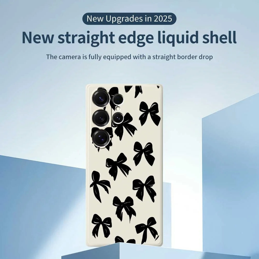 For Samsung Galaxy S25 Ultra Case Black Bow Pattern Printing Straight Edge TPU Phone Back Cover - Beige - 3