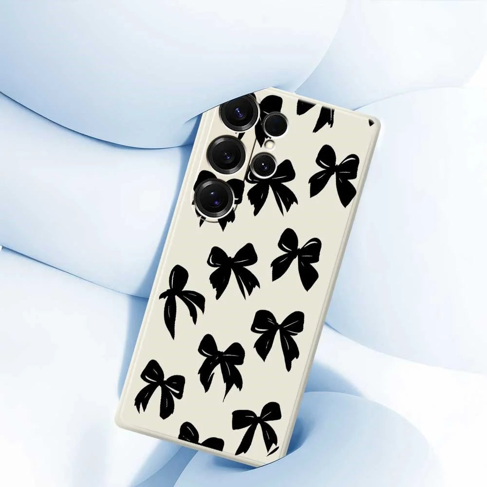 For Samsung Galaxy S25 Ultra Case Black Bow Pattern Printing Straight Edge TPU Phone Back Cover - Beige - 5