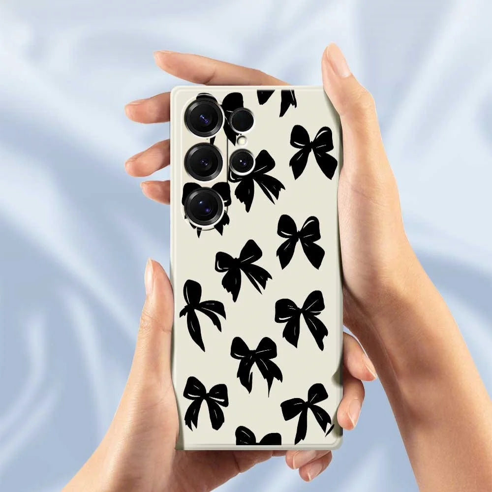 For Samsung Galaxy S25 Ultra Case Black Bow Pattern Printing Straight Edge TPU Phone Back Cover - Beige - 6