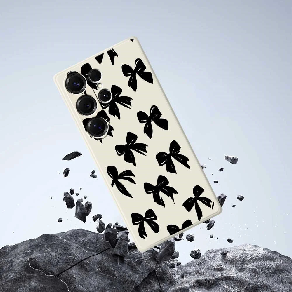 For Samsung Galaxy S25 Ultra Case Black Bow Pattern Printing Straight Edge TPU Phone Back Cover - Beige - 7
