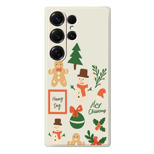 For Samsung Galaxy S25 Ultra Case Christmas Snowman Pattern Printing Straight Edge TPU Phone Back Cover - Beige - 1