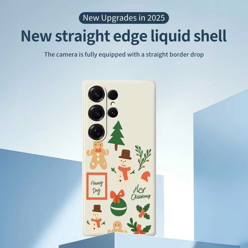 For Samsung Galaxy S25 Ultra Case Christmas Snowman Pattern Printing Straight Edge TPU Phone Back Cover - Beige - 3