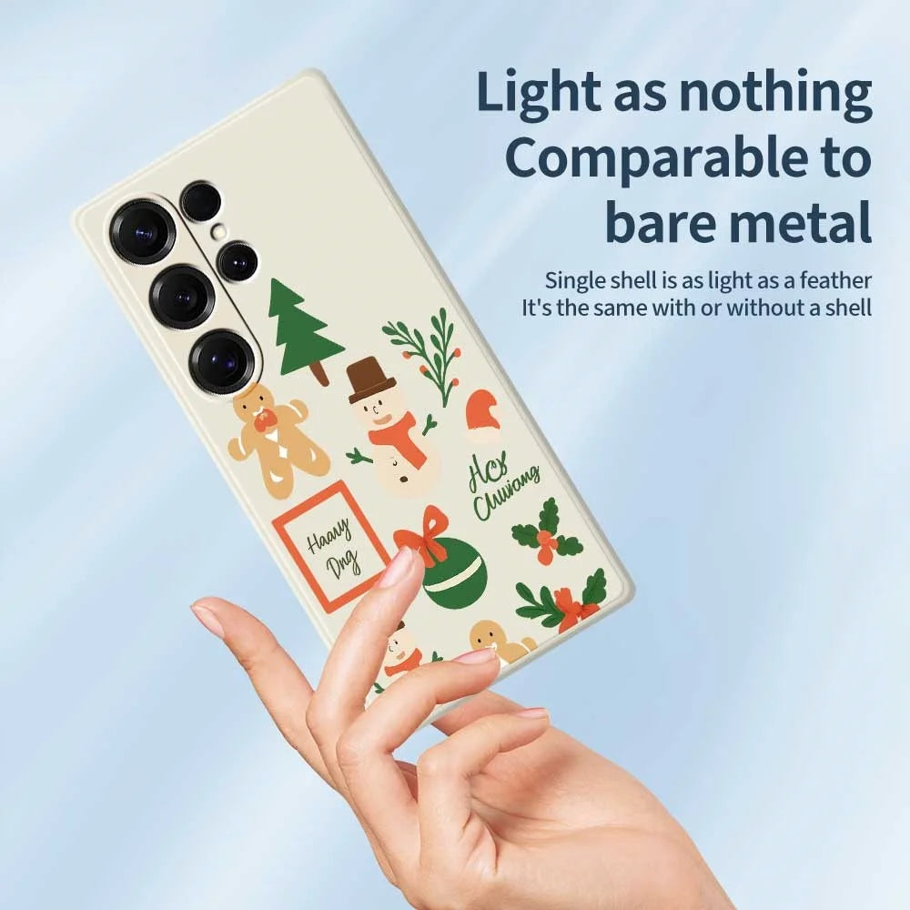 For Samsung Galaxy S25 Ultra Case Christmas Snowman Pattern Printing Straight Edge TPU Phone Back Cover - Beige - 4