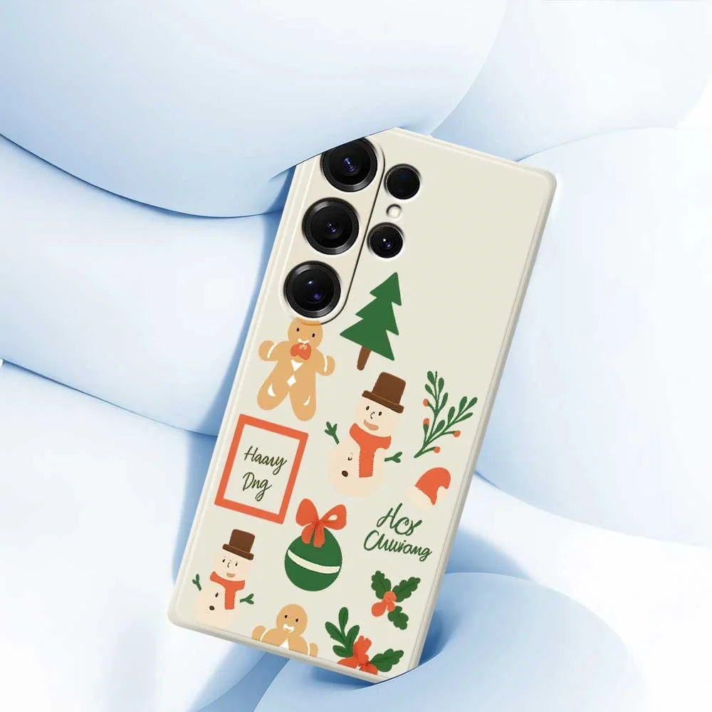 For Samsung Galaxy S25 Ultra Case Christmas Snowman Pattern Printing Straight Edge TPU Phone Back Cover - Beige - 5