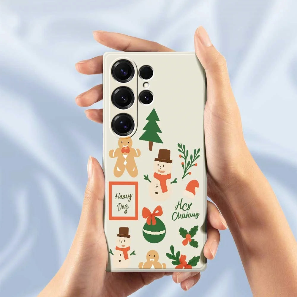 For Samsung Galaxy S25 Ultra Case Christmas Snowman Pattern Printing Straight Edge TPU Phone Back Cover - Beige - 6