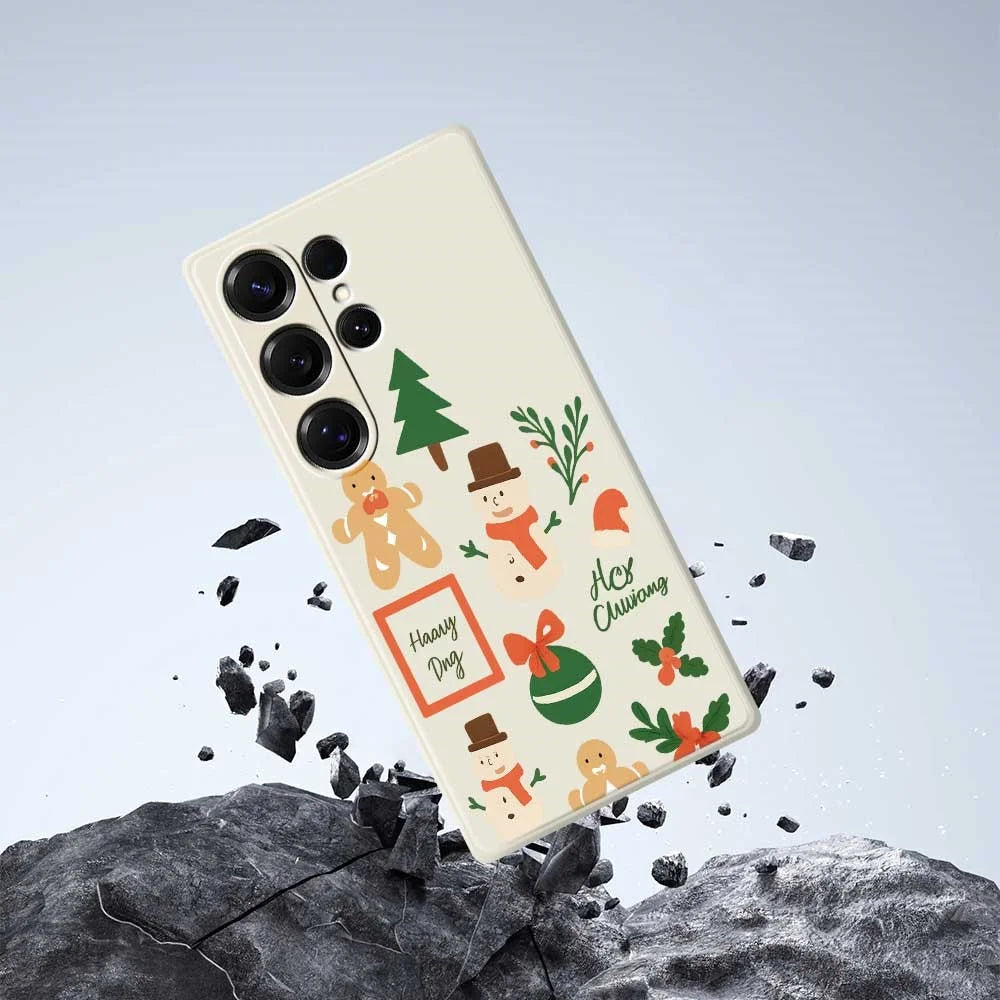 For Samsung Galaxy S25 Ultra Case Christmas Snowman Pattern Printing Straight Edge TPU Phone Back Cover - Beige - 7