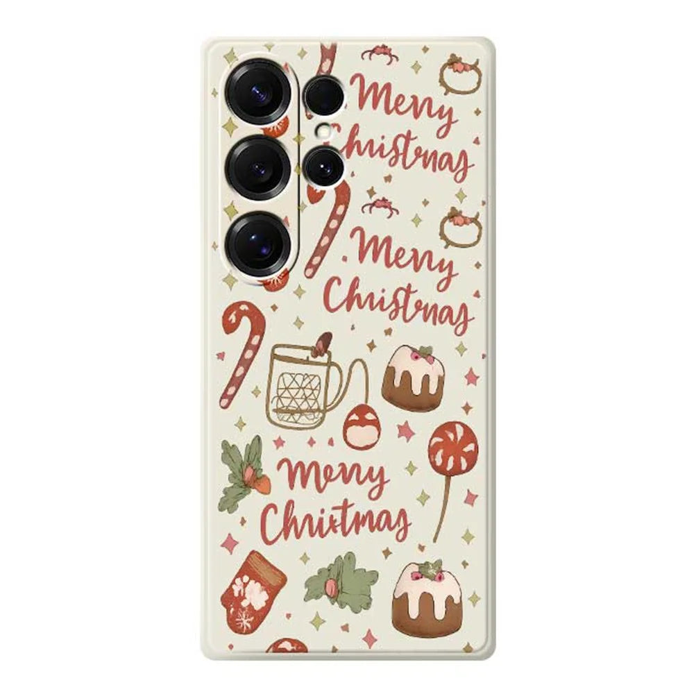 For Samsung Galaxy S25 Ultra Case Merry Christmas Pattern Printing Straight Edge TPU Phone Back Cover - Beige - 1