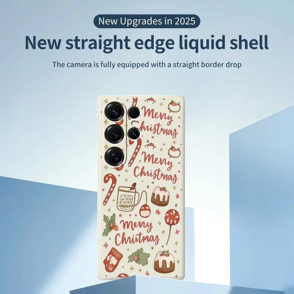 For Samsung Galaxy S25 Ultra Case Merry Christmas Pattern Printing Straight Edge TPU Phone Back Cover - Beige - 3