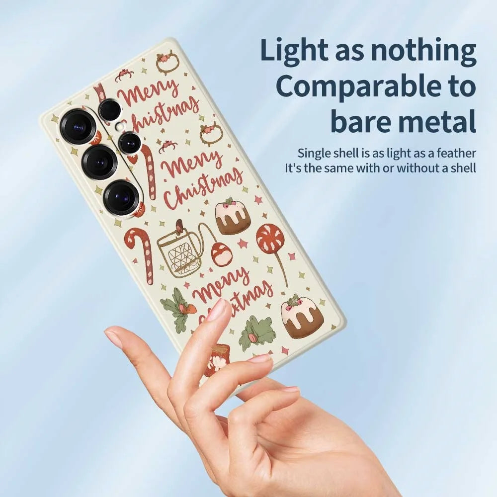 For Samsung Galaxy S25 Ultra Case Merry Christmas Pattern Printing Straight Edge TPU Phone Back Cover - Beige - 4