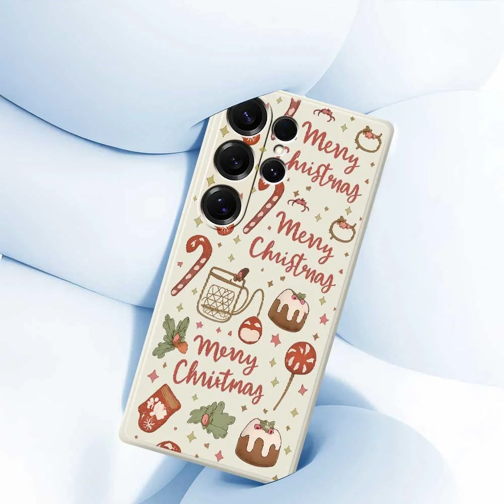 For Samsung Galaxy S25 Ultra Case Merry Christmas Pattern Printing Straight Edge TPU Phone Back Cover - Beige - 5