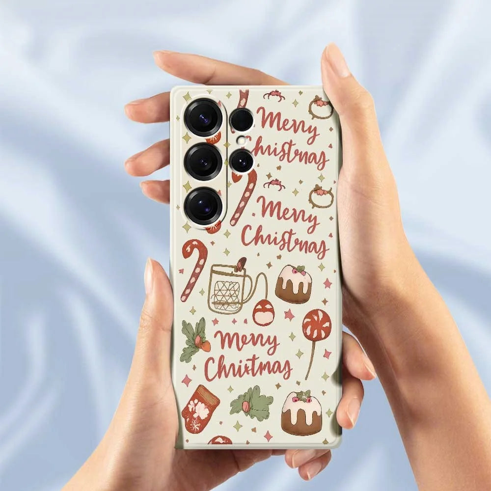 For Samsung Galaxy S25 Ultra Case Merry Christmas Pattern Printing Straight Edge TPU Phone Back Cover - Beige - 6