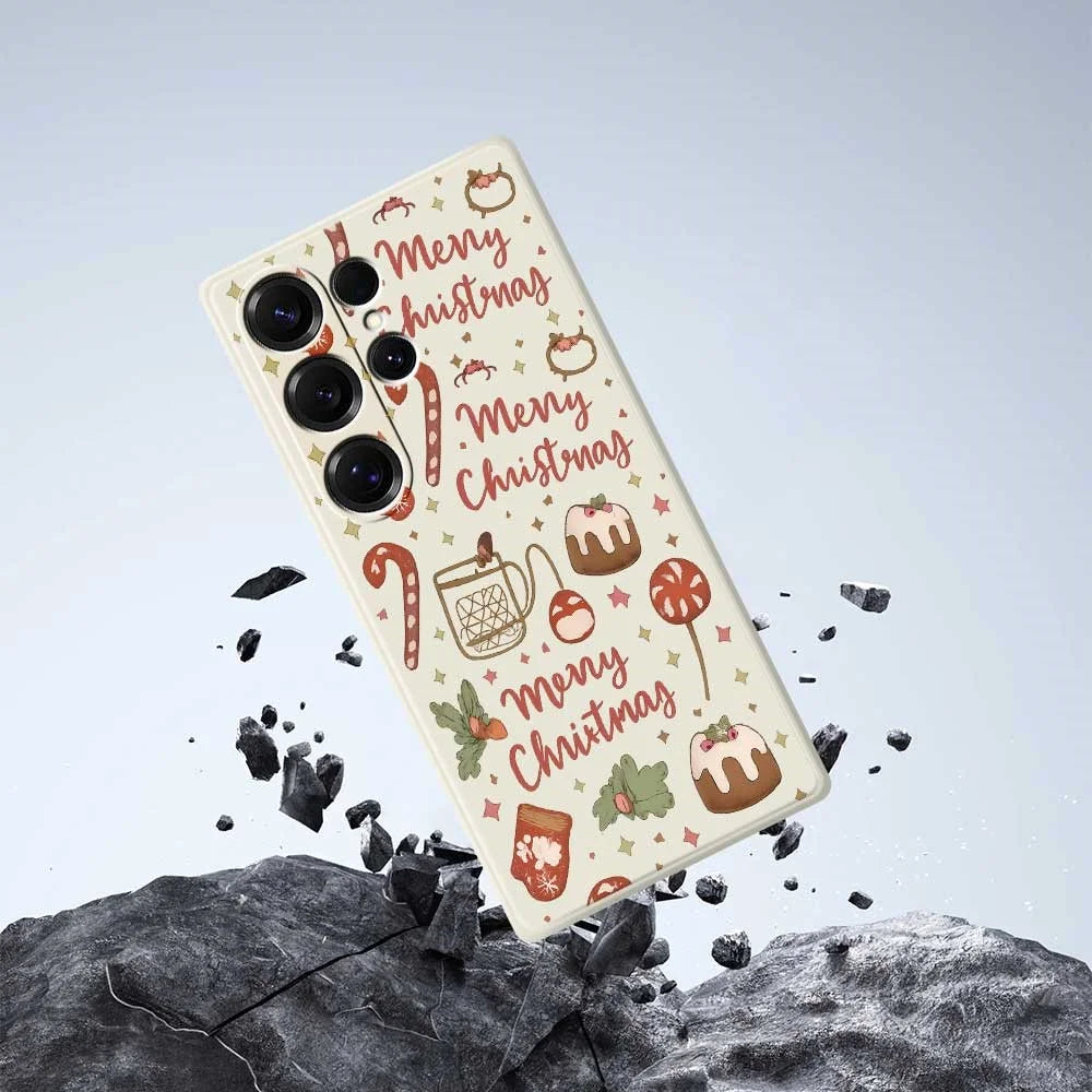 For Samsung Galaxy S25 Ultra Case Merry Christmas Pattern Printing Straight Edge TPU Phone Back Cover - Beige - 7