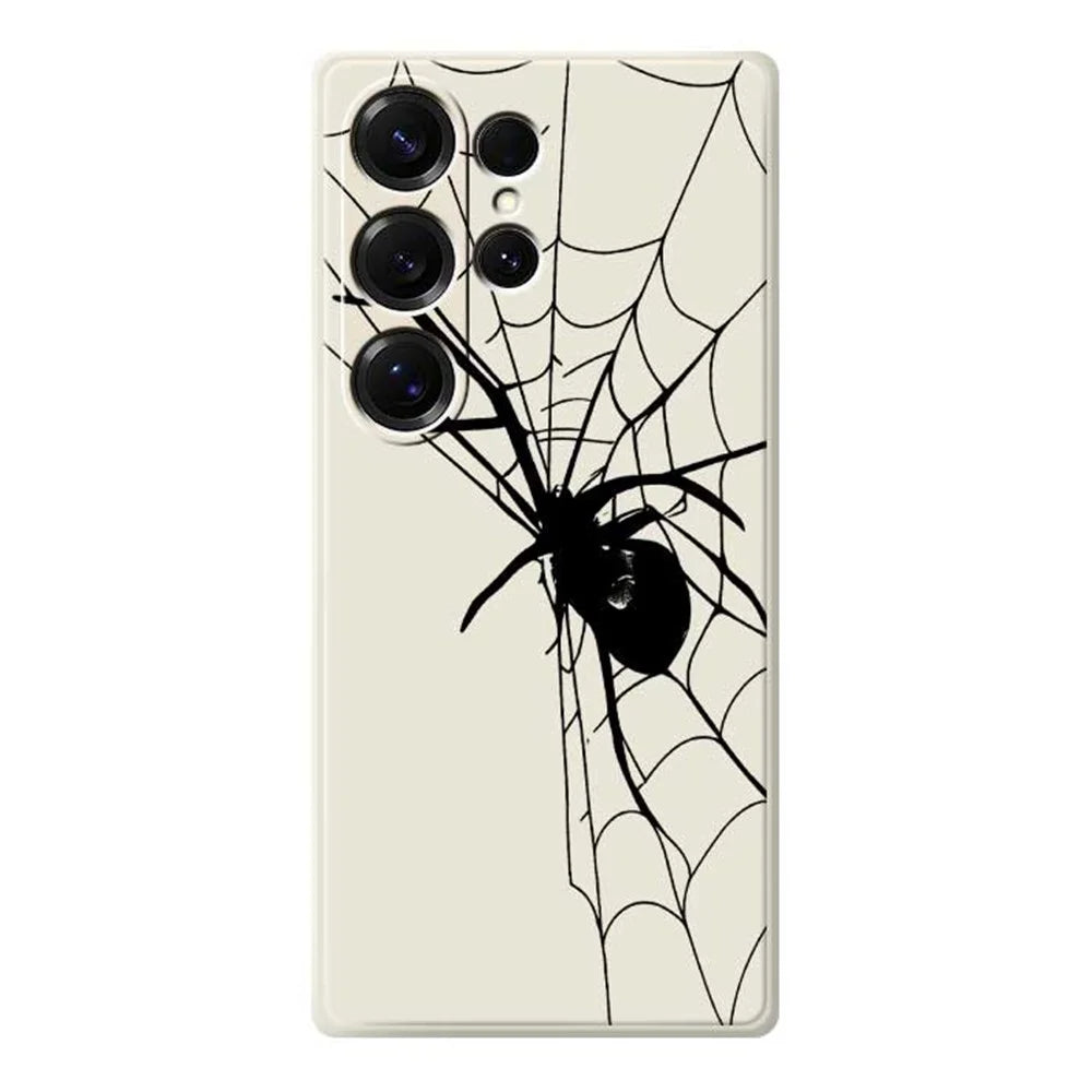 For Samsung Galaxy S25 Ultra Case Spider Pattern Printing Straight Edge TPU Phone Back Cover - Beige - 1