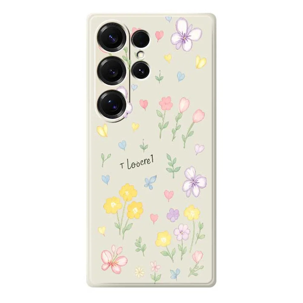 For Samsung Galaxy S25 Ultra Case Small Flowers Pattern Printing Straight Edge TPU Phone Back Cover - Beige - 1