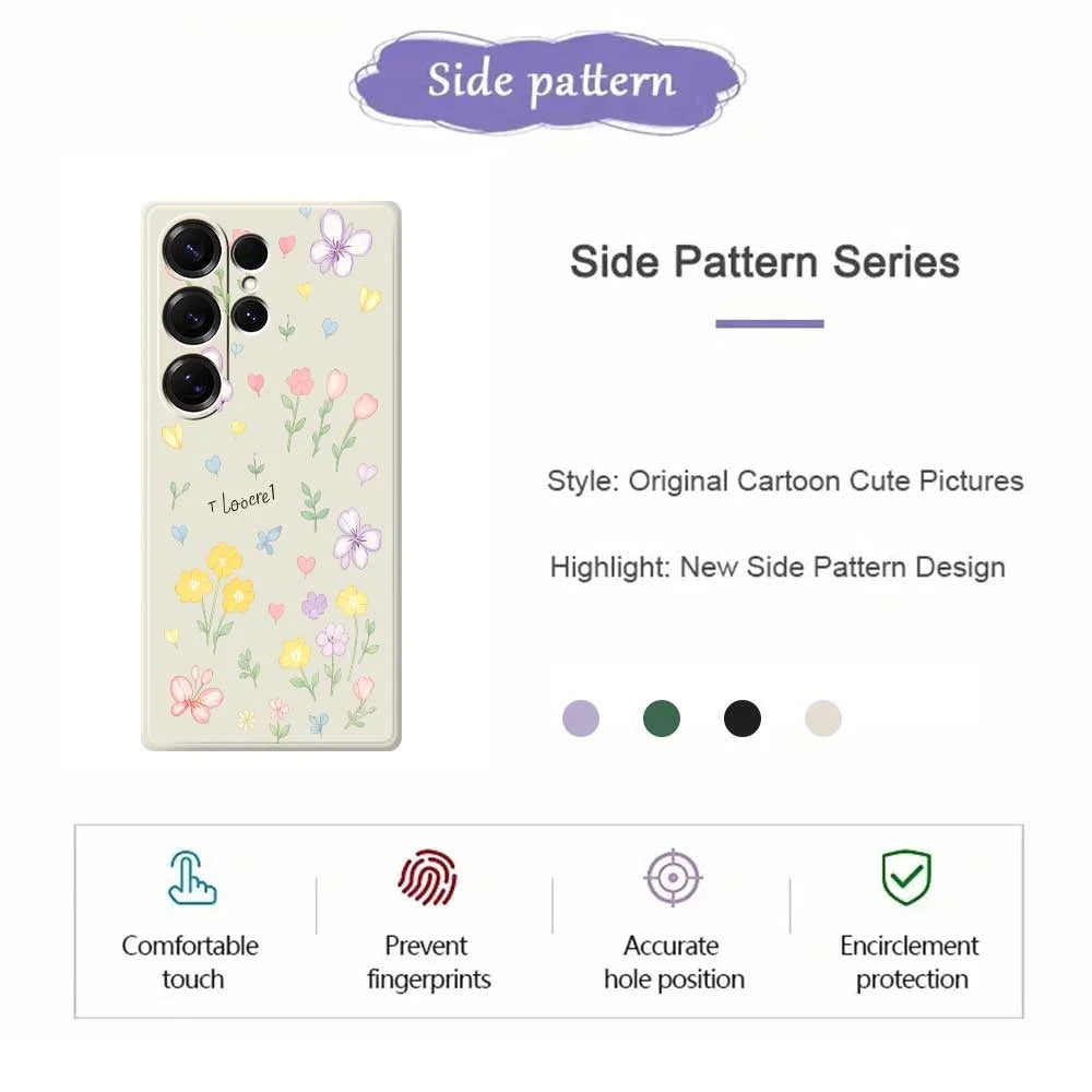 For Samsung Galaxy S25 Ultra Case Small Flowers Pattern Printing Straight Edge TPU Phone Back Cover - Beige - 2
