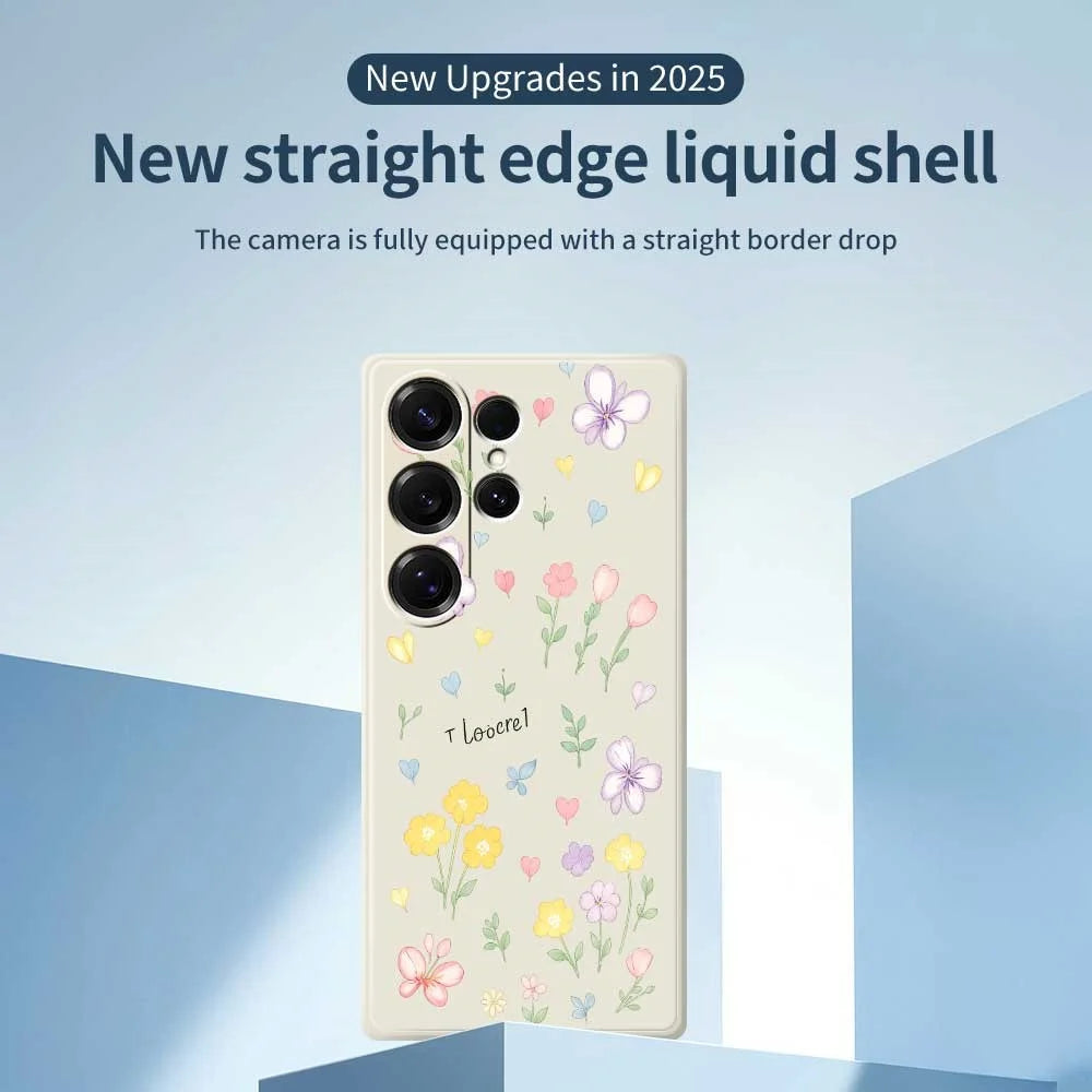 For Samsung Galaxy S25 Ultra Case Small Flowers Pattern Printing Straight Edge TPU Phone Back Cover - Beige - 3