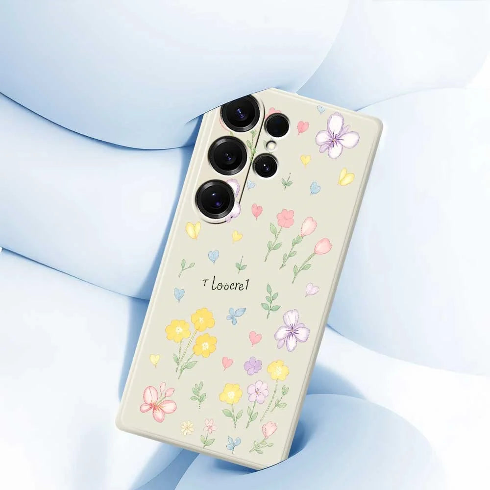 For Samsung Galaxy S25 Ultra Case Small Flowers Pattern Printing Straight Edge TPU Phone Back Cover - Beige - 5