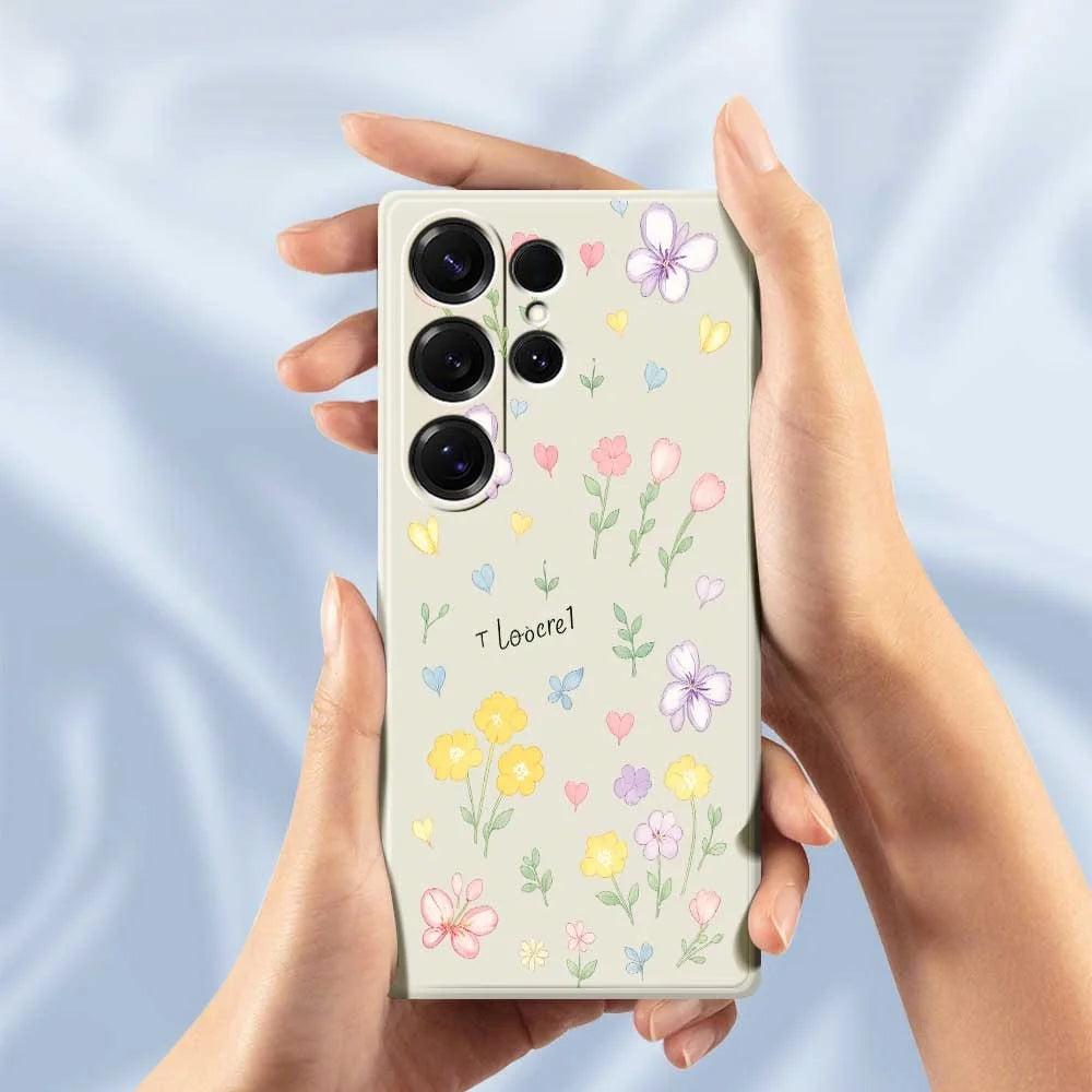 For Samsung Galaxy S25 Ultra Case Small Flowers Pattern Printing Straight Edge TPU Phone Back Cover - Beige - 6