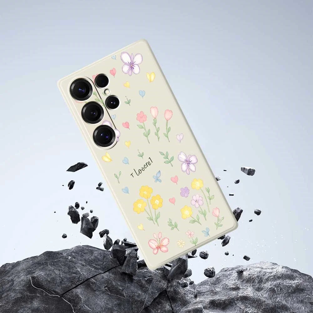 For Samsung Galaxy S25 Ultra Case Small Flowers Pattern Printing Straight Edge TPU Phone Back Cover - Beige - 7