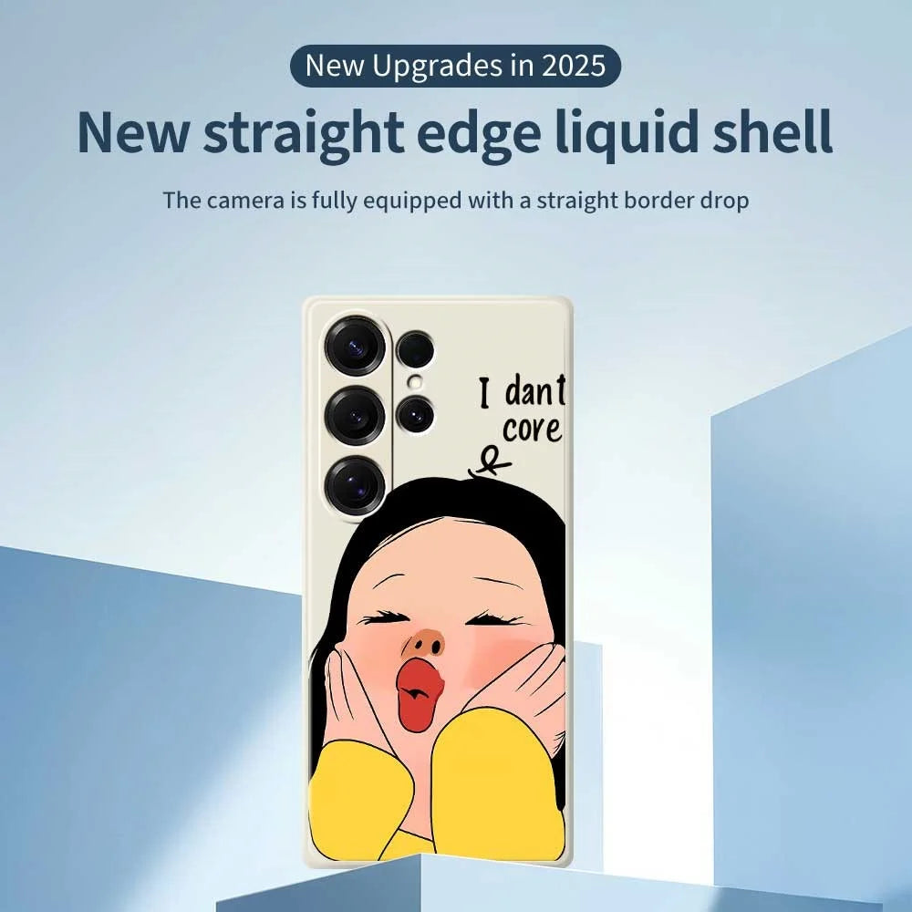 For Samsung Galaxy S25 Ultra Case Girl Holding Face Pattern Printing Straight Edge TPU Phone Back Cover - Beige - 3