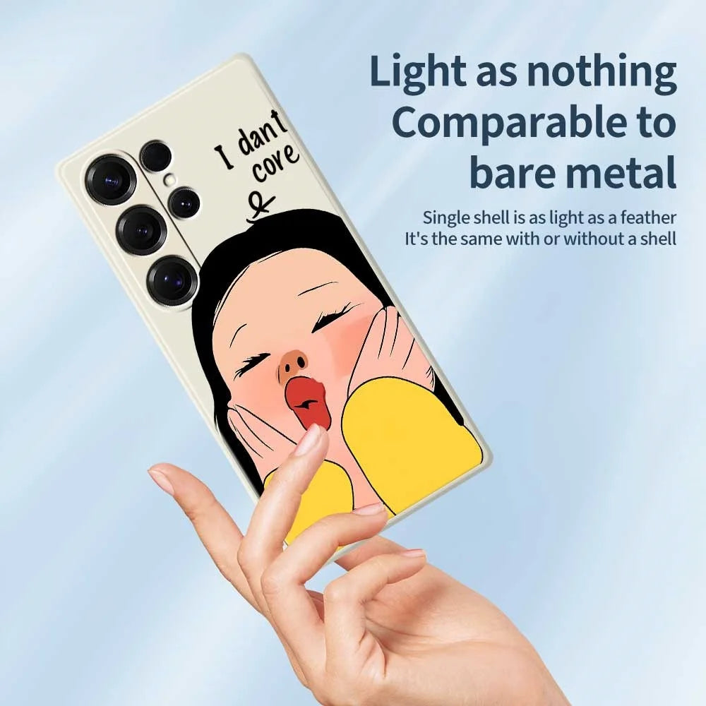 For Samsung Galaxy S25 Ultra Case Girl Holding Face Pattern Printing Straight Edge TPU Phone Back Cover - Beige - 4