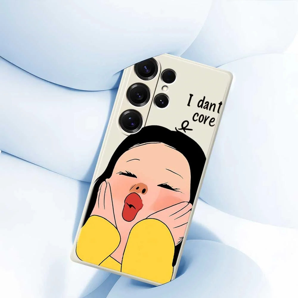 For Samsung Galaxy S25 Ultra Case Girl Holding Face Pattern Printing Straight Edge TPU Phone Back Cover - Beige - 5