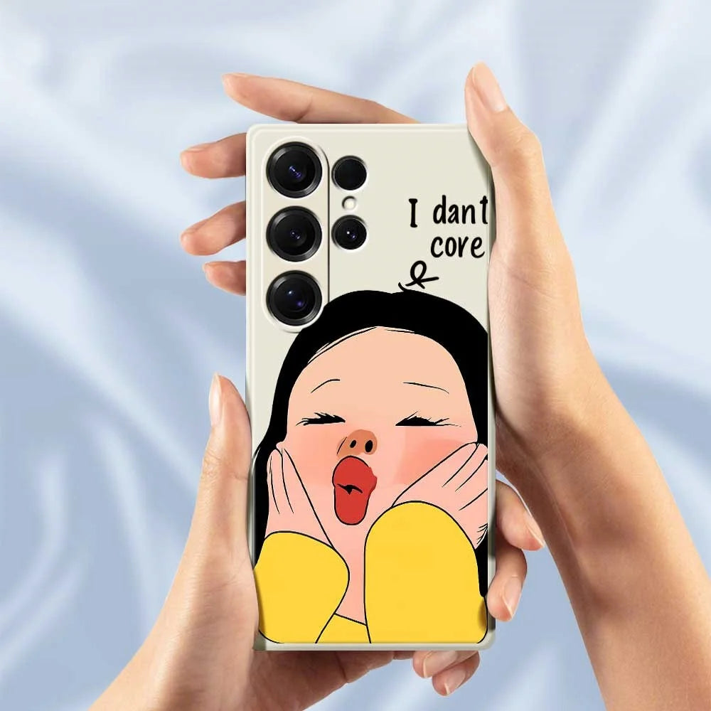 For Samsung Galaxy S25 Ultra Case Girl Holding Face Pattern Printing Straight Edge TPU Phone Back Cover - Beige - 6