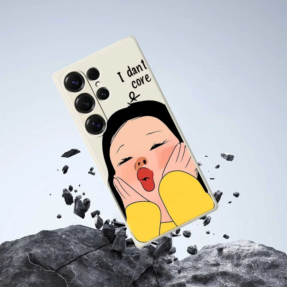 For Samsung Galaxy S25 Ultra Case Girl Holding Face Pattern Printing Straight Edge TPU Phone Back Cover - Beige - 7