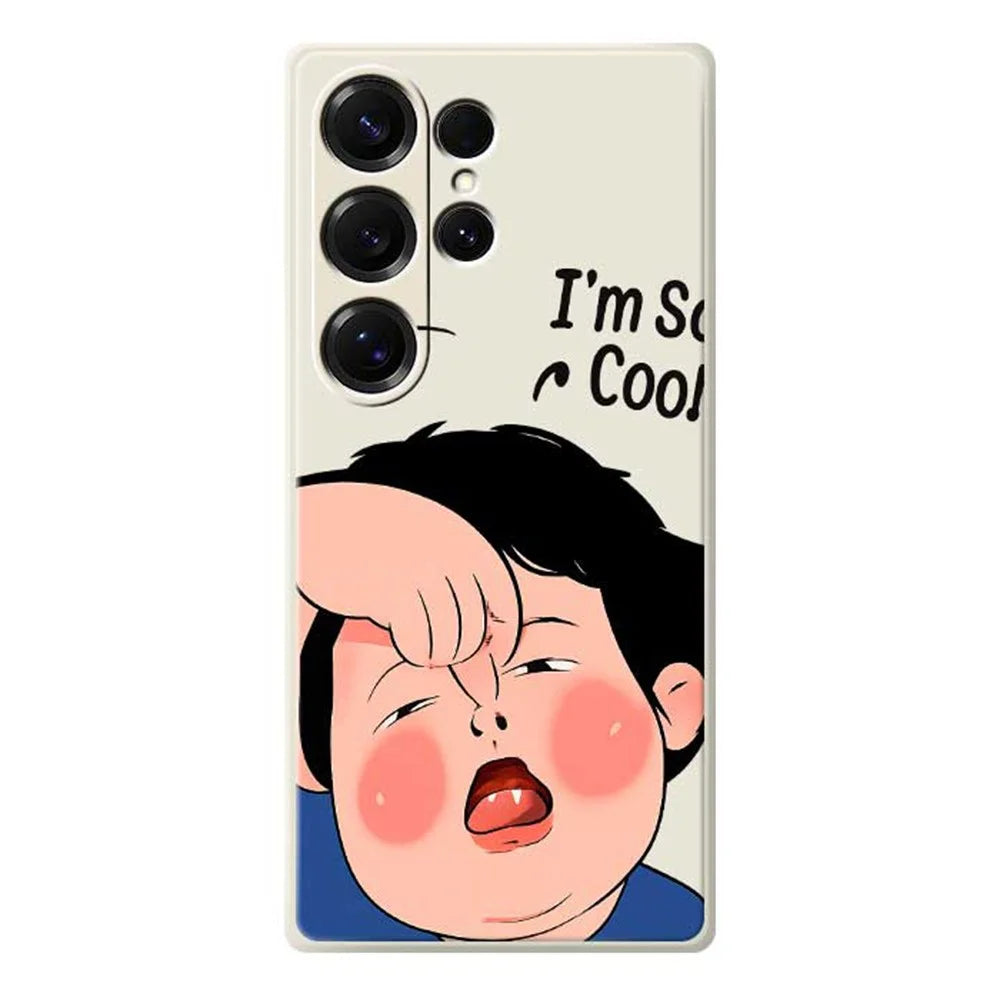 For Samsung Galaxy S25 Ultra Case Make Faces Kid Pattern Printing Straight Edge TPU Phone Back Cover - Beige - 1