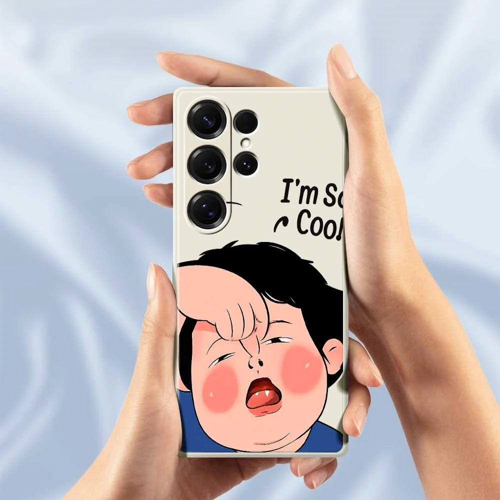 For Samsung Galaxy S25 Ultra Case Make Faces Kid Pattern Printing Straight Edge TPU Phone Back Cover - Beige - 6