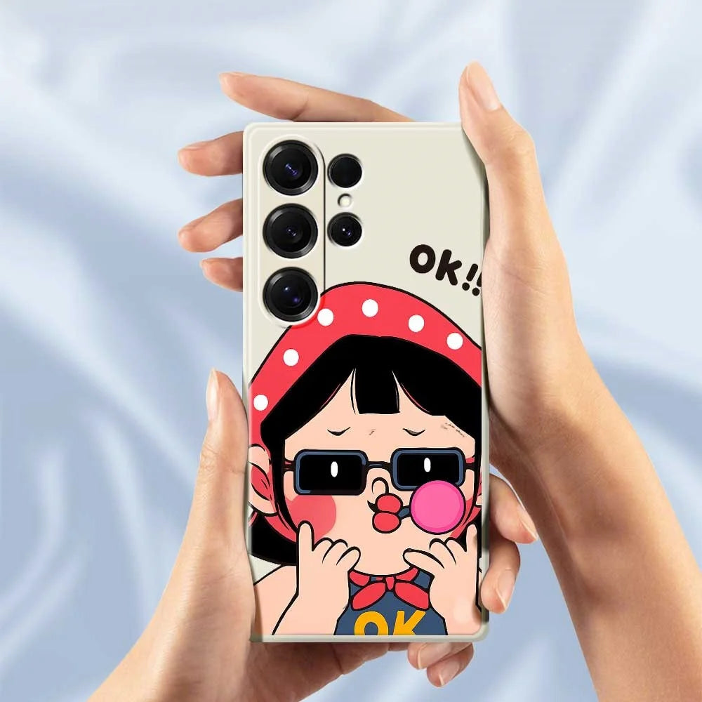 For Samsung Galaxy S25 Ultra Case Cute Kid Pattern Printing Straight Edge TPU Phone Back Cover - Beige - 6