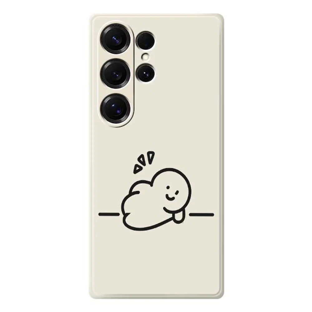 For Samsung Galaxy S25 Ultra Case Stick Figure Pattern Printing Straight Edge TPU Phone Back Cover - Beige - 1