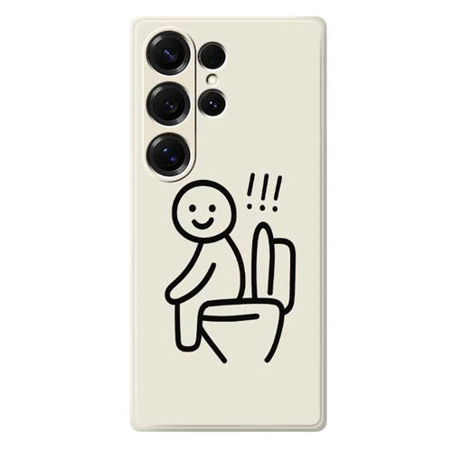 For Samsung Galaxy S25 Ultra Case Stickman Toilet Pattern Printing Straight Edge TPU Phone Back Cover - Beige - 1