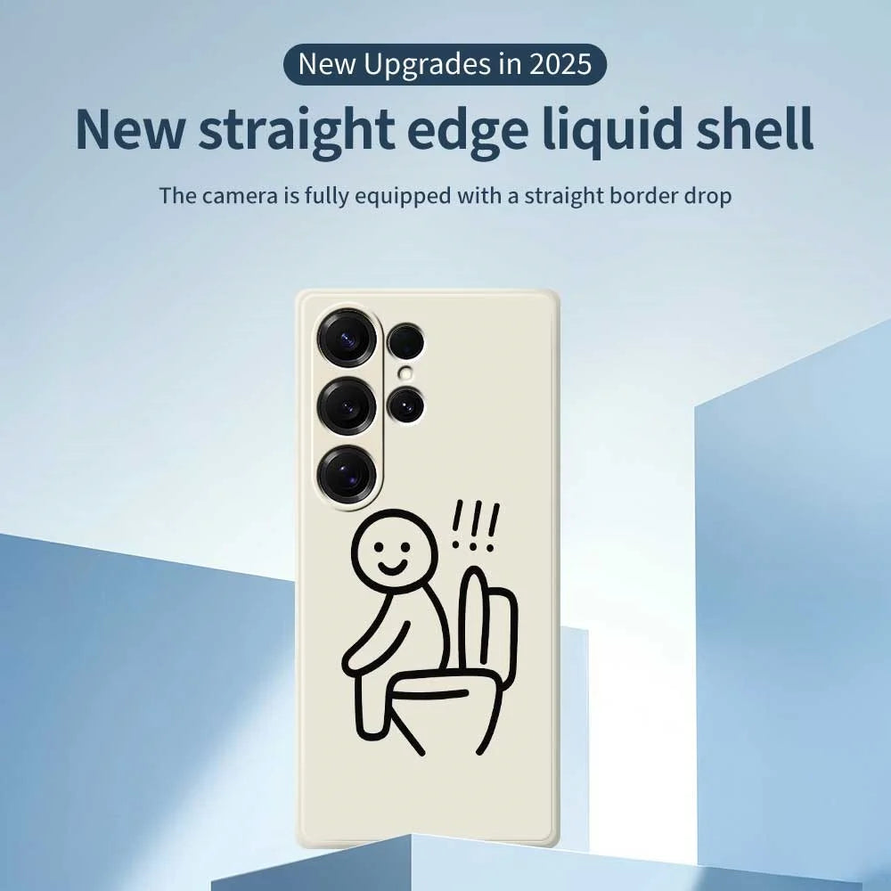 For Samsung Galaxy S25 Ultra Case Stickman Toilet Pattern Printing Straight Edge TPU Phone Back Cover - Beige - 3