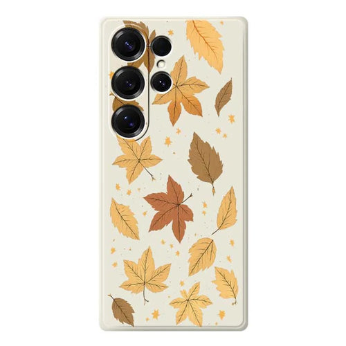 For Samsung Galaxy S25 Ultra Case Maple Leaves Pattern Printing Straight Edge TPU Phone Back Cover - Beige - 1