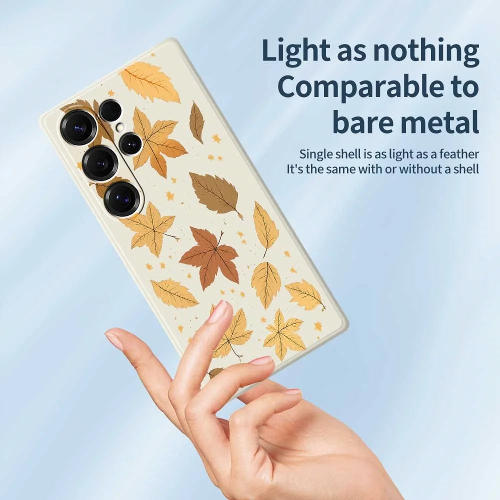 For Samsung Galaxy S25 Ultra Case Maple Leaves Pattern Printing Straight Edge TPU Phone Back Cover - Beige - 4