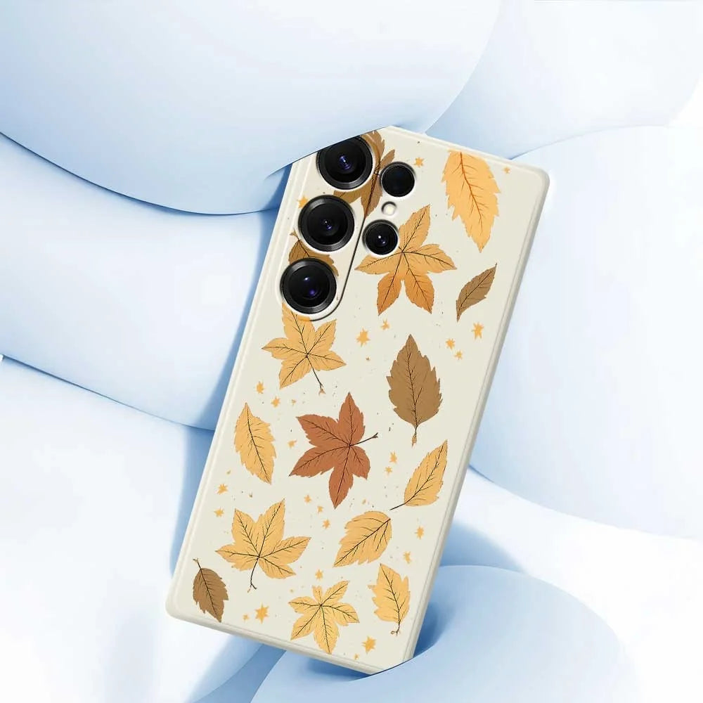 For Samsung Galaxy S25 Ultra Case Maple Leaves Pattern Printing Straight Edge TPU Phone Back Cover - Beige - 5