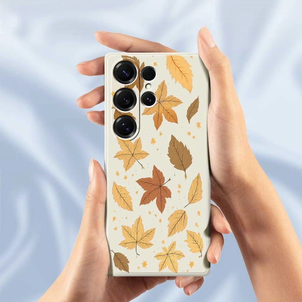 For Samsung Galaxy S25 Ultra Case Maple Leaves Pattern Printing Straight Edge TPU Phone Back Cover - Beige - 6