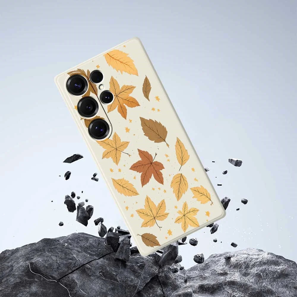 For Samsung Galaxy S25 Ultra Case Maple Leaves Pattern Printing Straight Edge TPU Phone Back Cover - Beige - 7