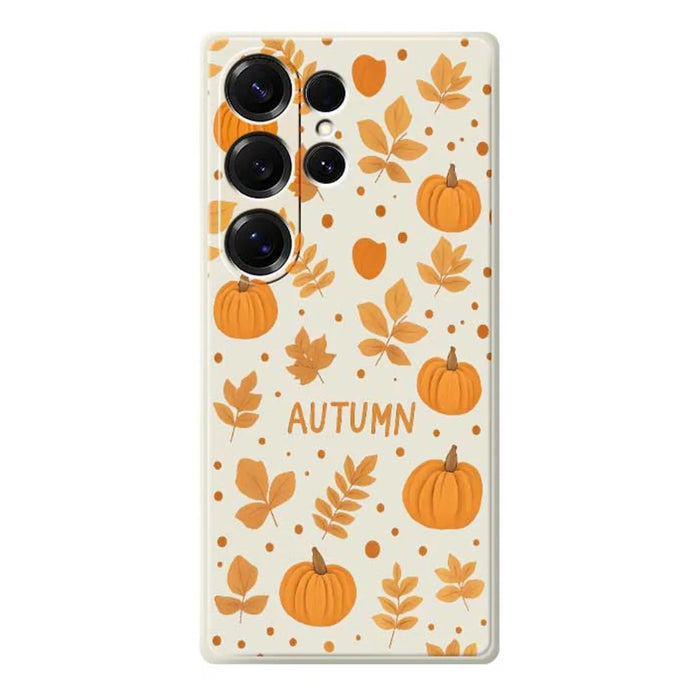 For Samsung Galaxy S25 Ultra Case Autumn Theme Pattern Printing Straight Edge TPU Phone Back Cover - Beige - 1