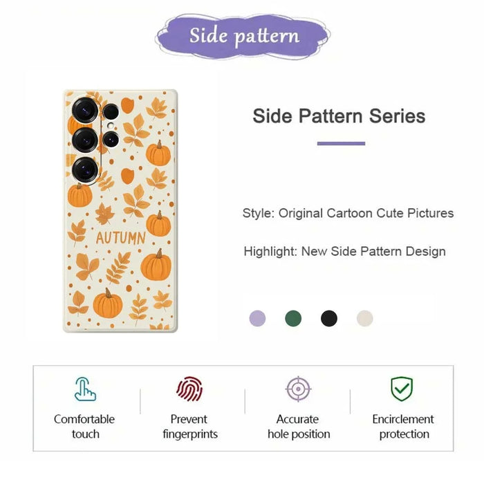 For Samsung Galaxy S25 Ultra Case Autumn Theme Pattern Printing Straight Edge TPU Phone Back Cover - Beige - 2