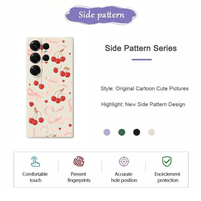 For Samsung Galaxy S25 Ultra Case Big Bow Cherry Pattern Printing Straight Edge TPU Phone Back Cover - Beige - 2