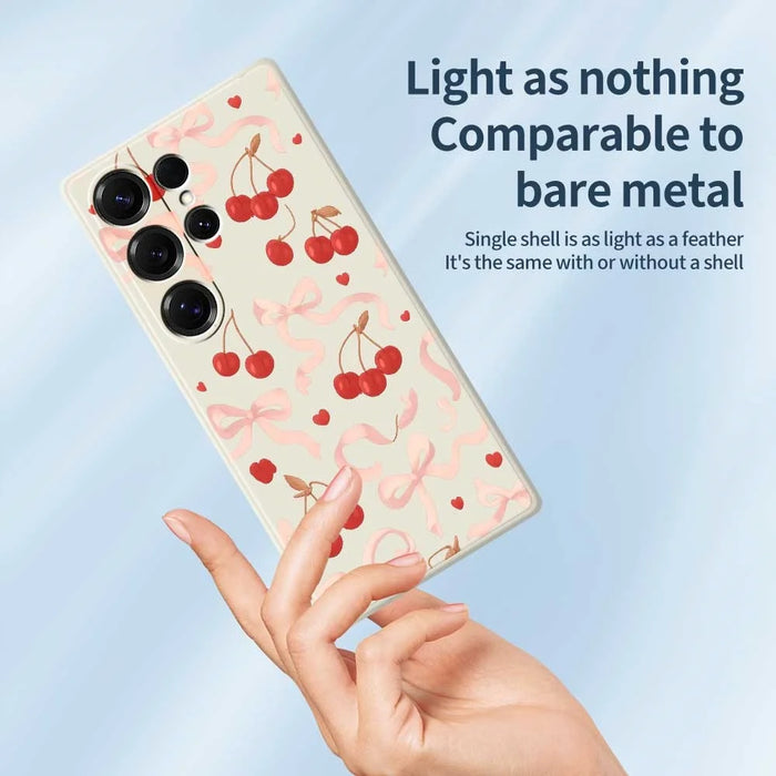 For Samsung Galaxy S25 Ultra Case Big Bow Cherry Pattern Printing Straight Edge TPU Phone Back Cover - Beige - 4