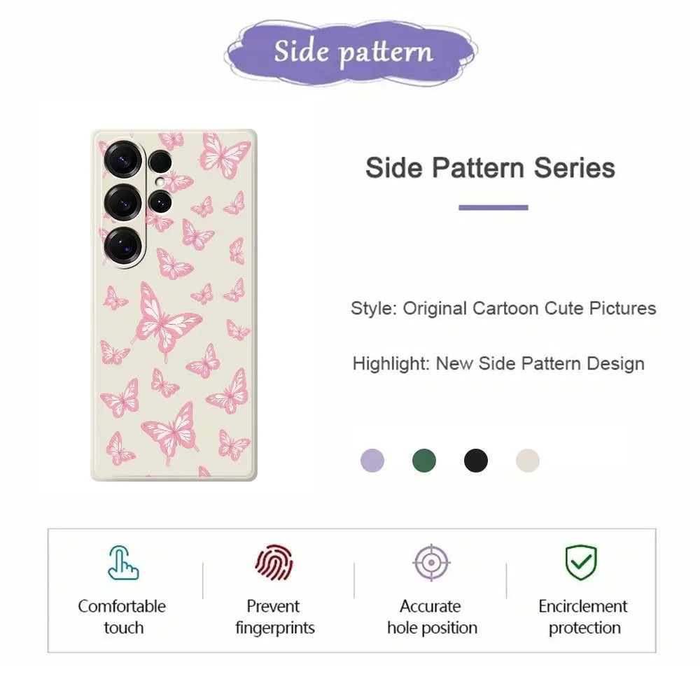 For Samsung Galaxy S25 Ultra Case Pink Butterflies Pattern Printing Straight Edge TPU Phone Back Cover - Beige - 2