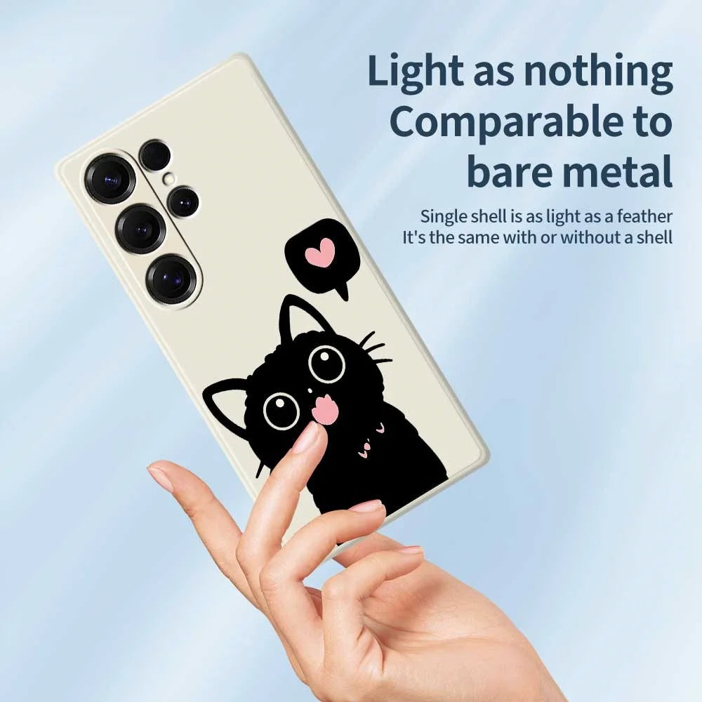 For Samsung Galaxy S25 Ultra Case Love Black Cat Pattern Printing Straight Edge TPU Phone Back Cover - Beige - 4