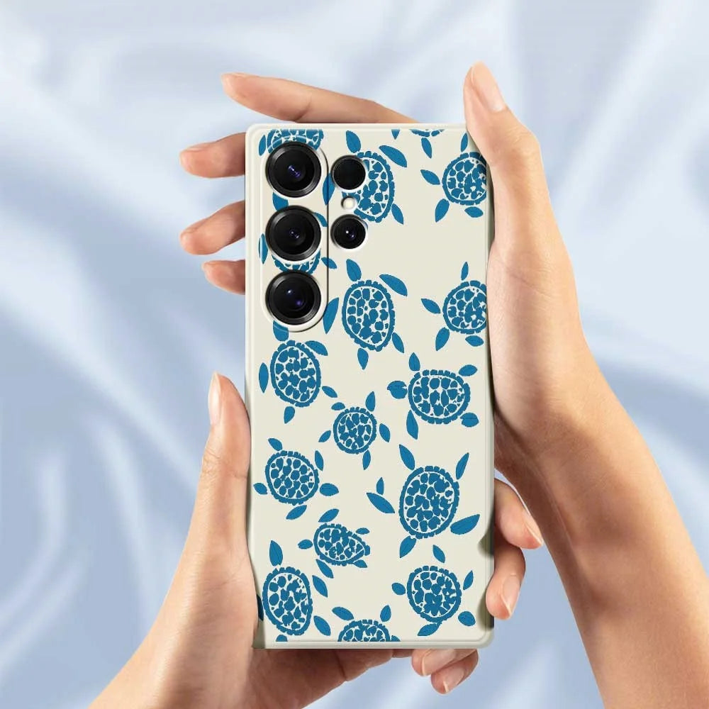 For Samsung Galaxy S25 Ultra Case Blue Turtle Pattern Printing Straight Edge TPU Phone Back Cover - Beige - 6