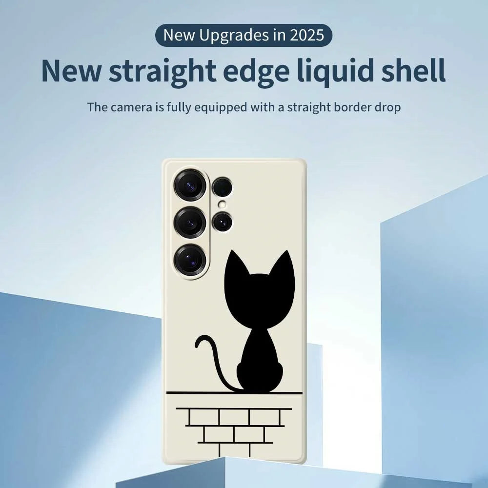 For Samsung Galaxy S25 Ultra Case Black Cat on the Wall Pattern Printing Straight Edge TPU Phone Back Cover - Beige - 3